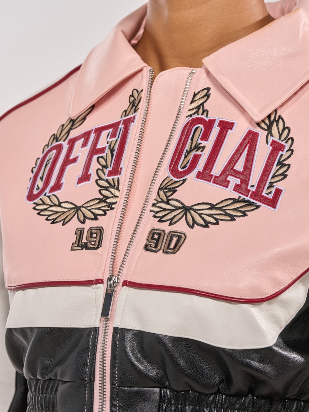 Official Embroidered Pink Colorblock Varsity Jacket